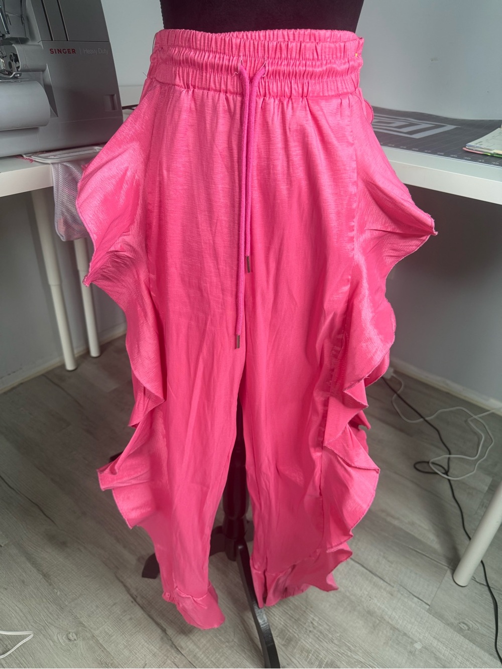 Pink Ruffle Pants with Drawstring Waist
